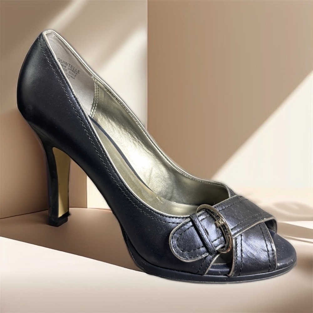 Anne Klein Black Leather Heels with Buckle